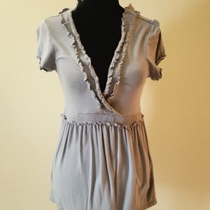 INC Grey Cotton Ruffled Top